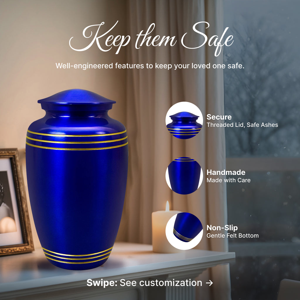 Royal Blue & Gold Accents Pewter Cremation Urn