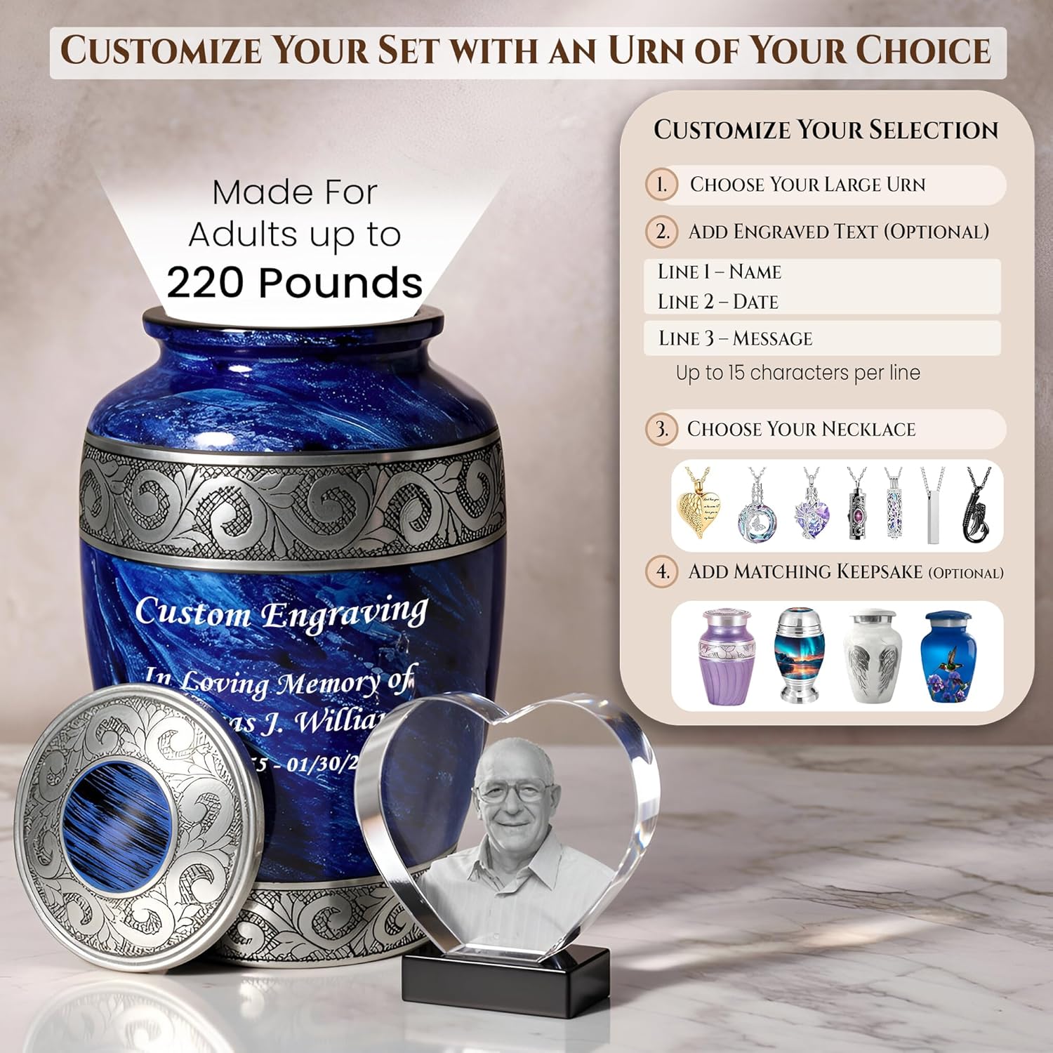 3D Heart Crystal Photo and Urn