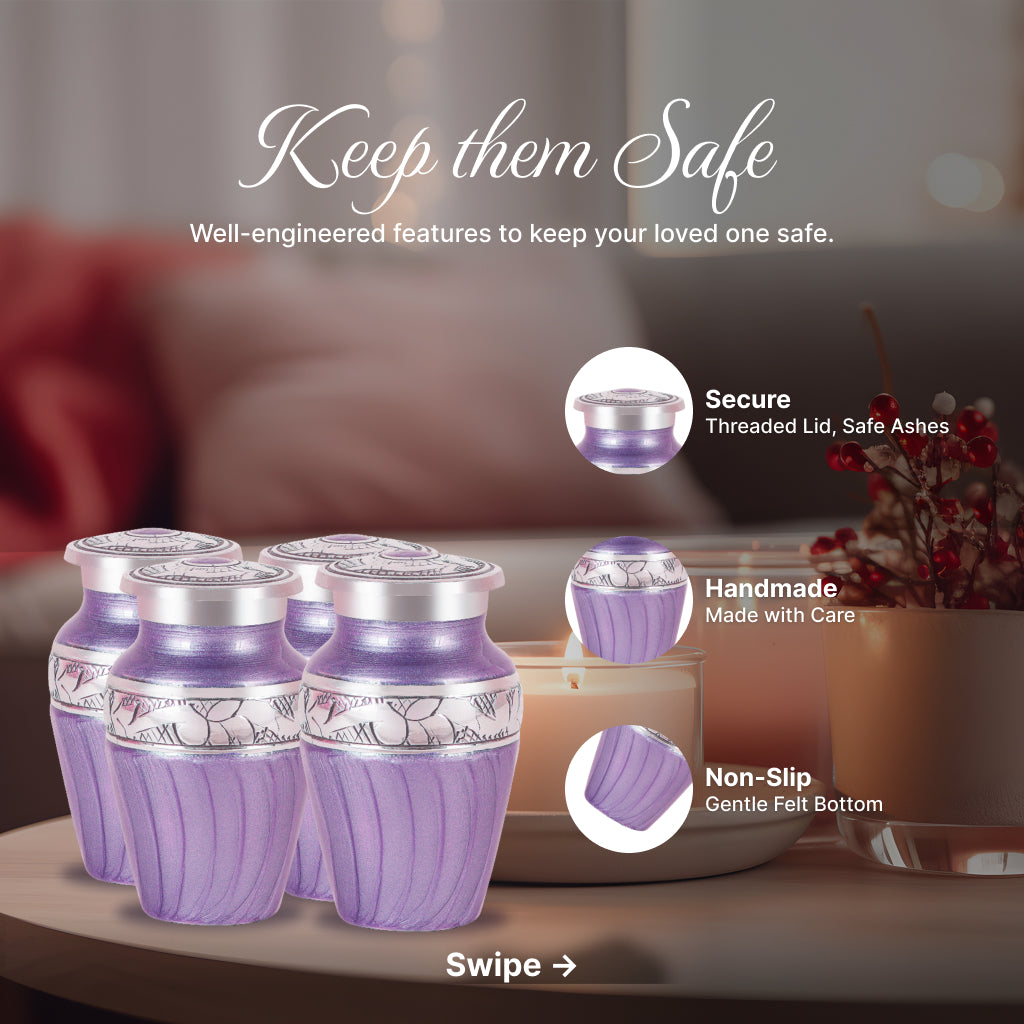 Purple Patch & Silver Engraved Cremation Urn