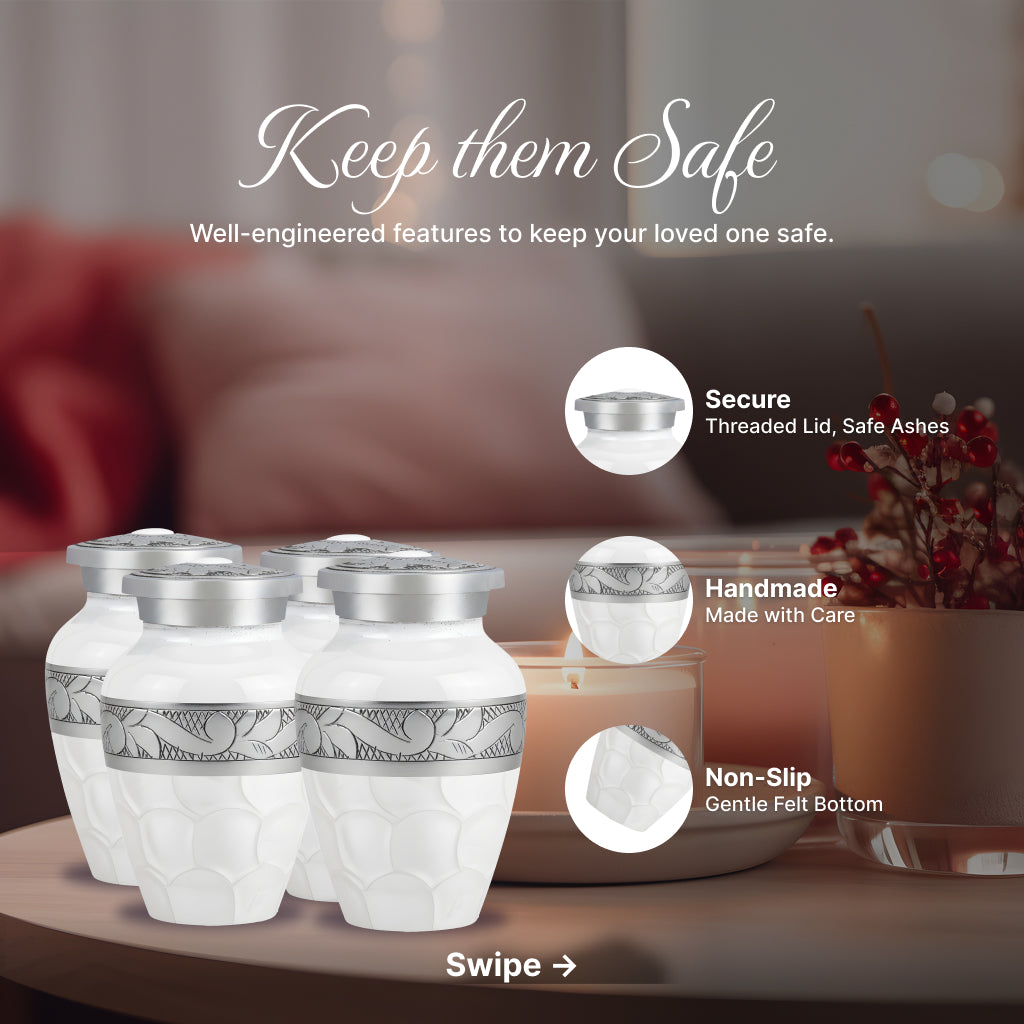 White Patch & Silver Hand-Engraved Cremation Urn