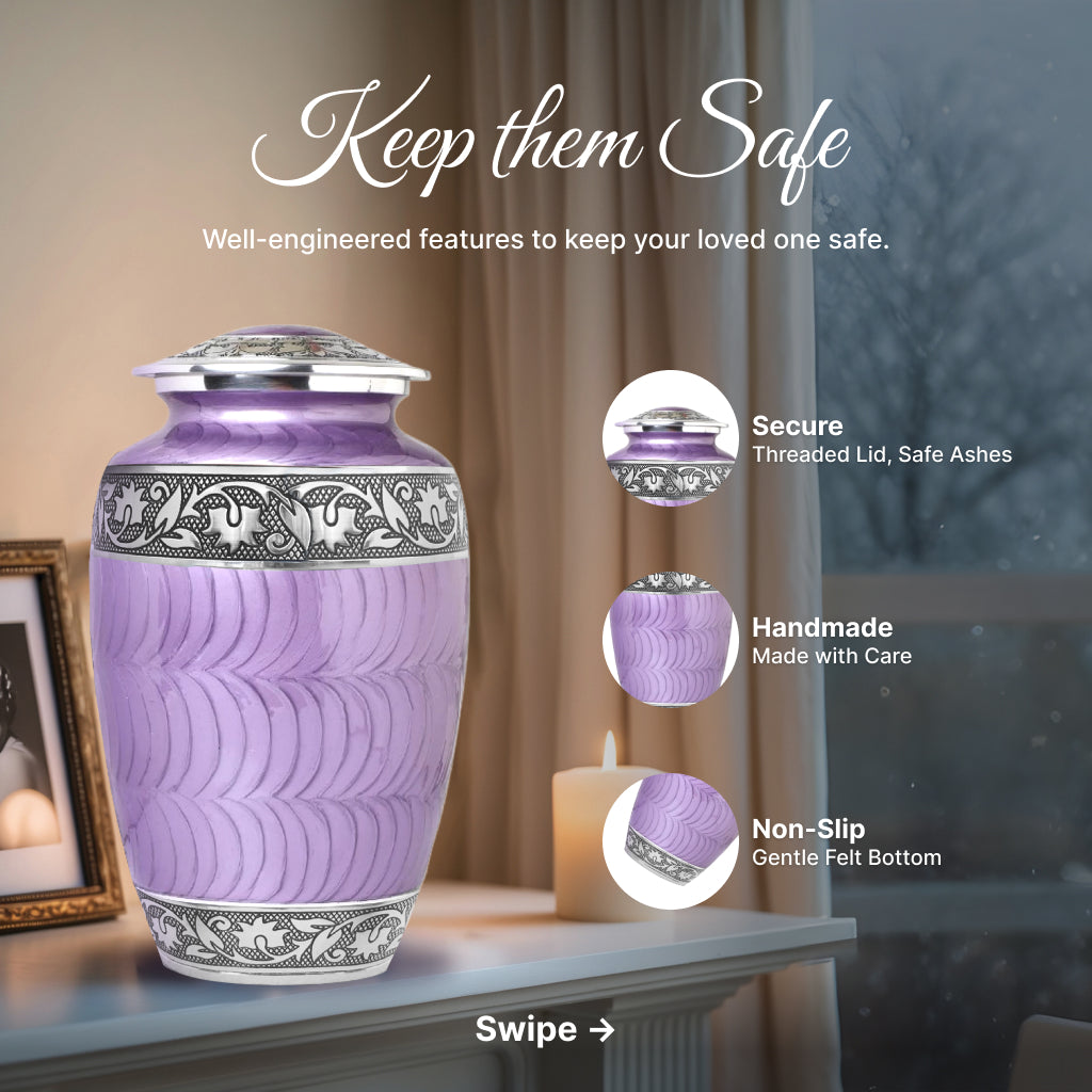Purple Patch & Silver Engraved Cremation Urn