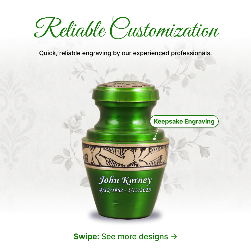 Green & Gold Engraved Grecian Cremation Urn