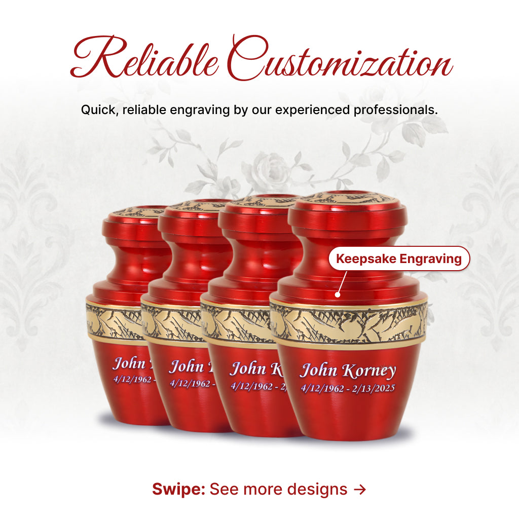 Red & Gold Engraved Grecian Cremation Urn