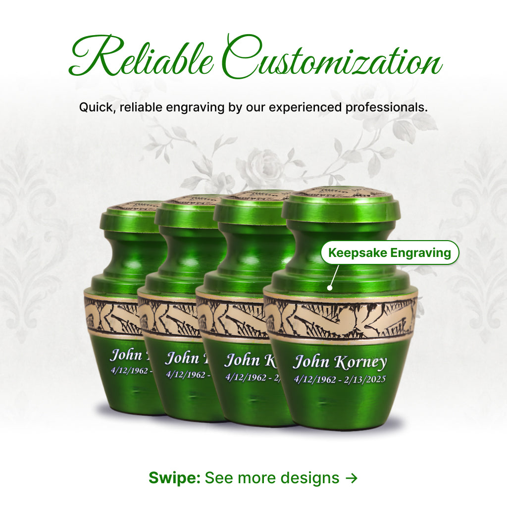 Green & Gold Engraved Grecian Cremation Urn