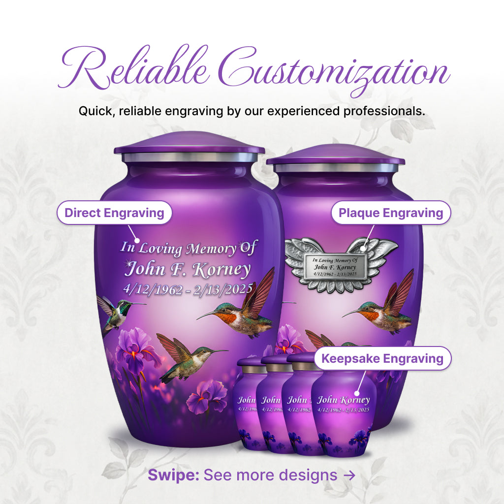 Purple Hummingbird Image Cremation Urn