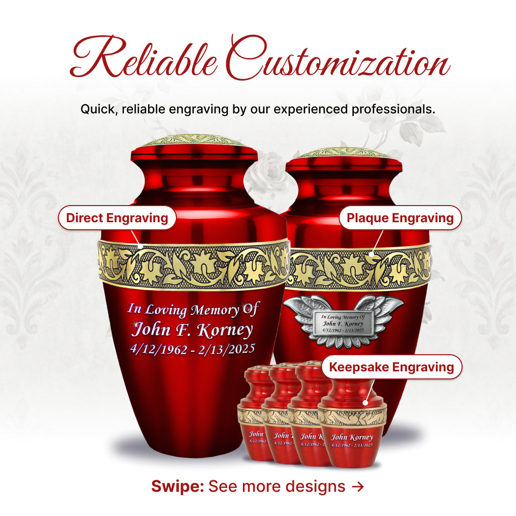 Red & Gold Engraved Grecian Cremation Urn