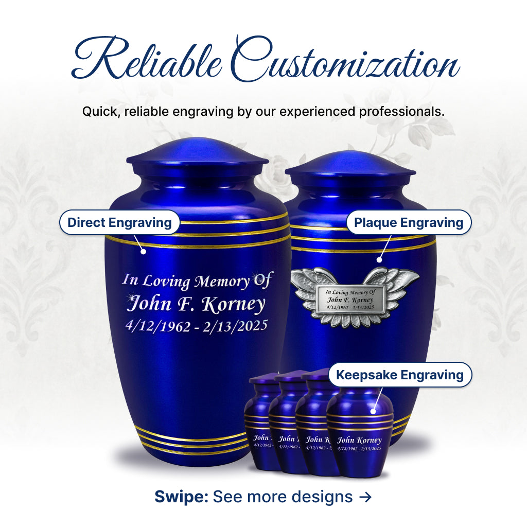 Royal Blue & Gold Accents Pewter Cremation Urn