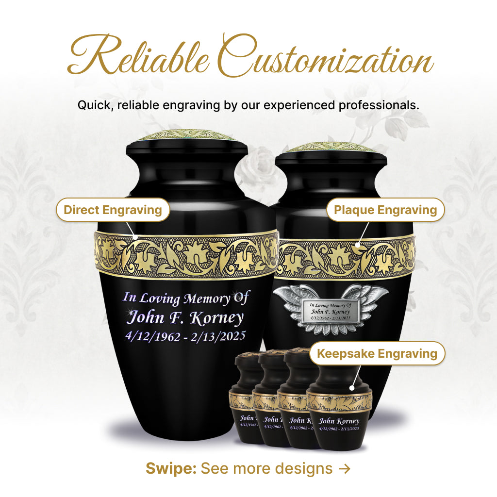 Black & Gold Engraved Grecian Cremation Urn