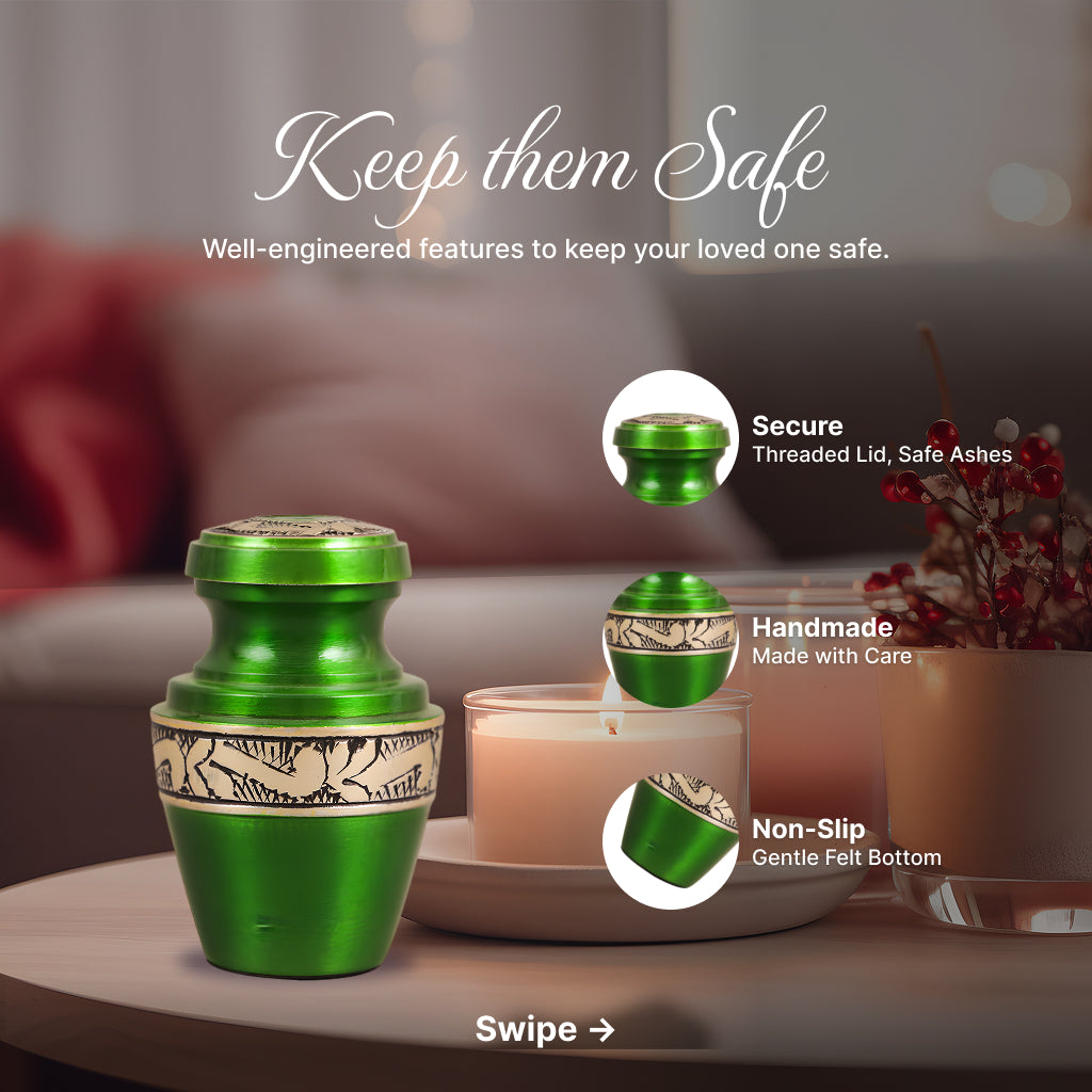 Green & Gold Engraved Grecian Cremation Urn