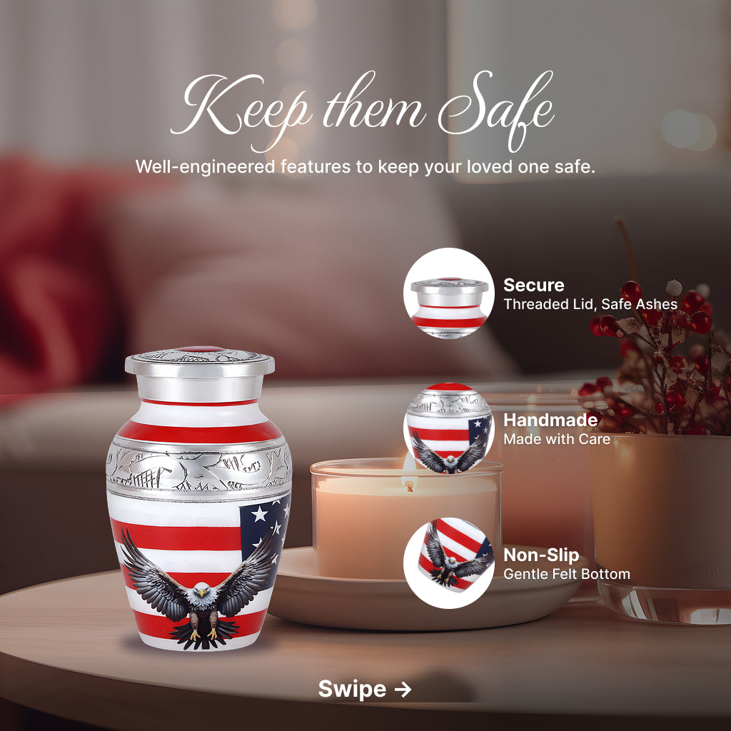 American Flag & Silver Engraved Cremation Urn