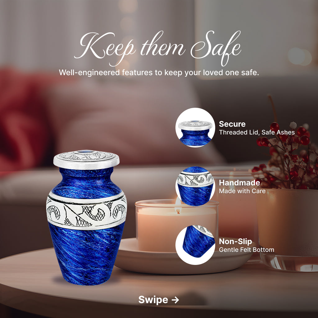 Eternal Blue & Silver Hand-Engraved Cremation Urn