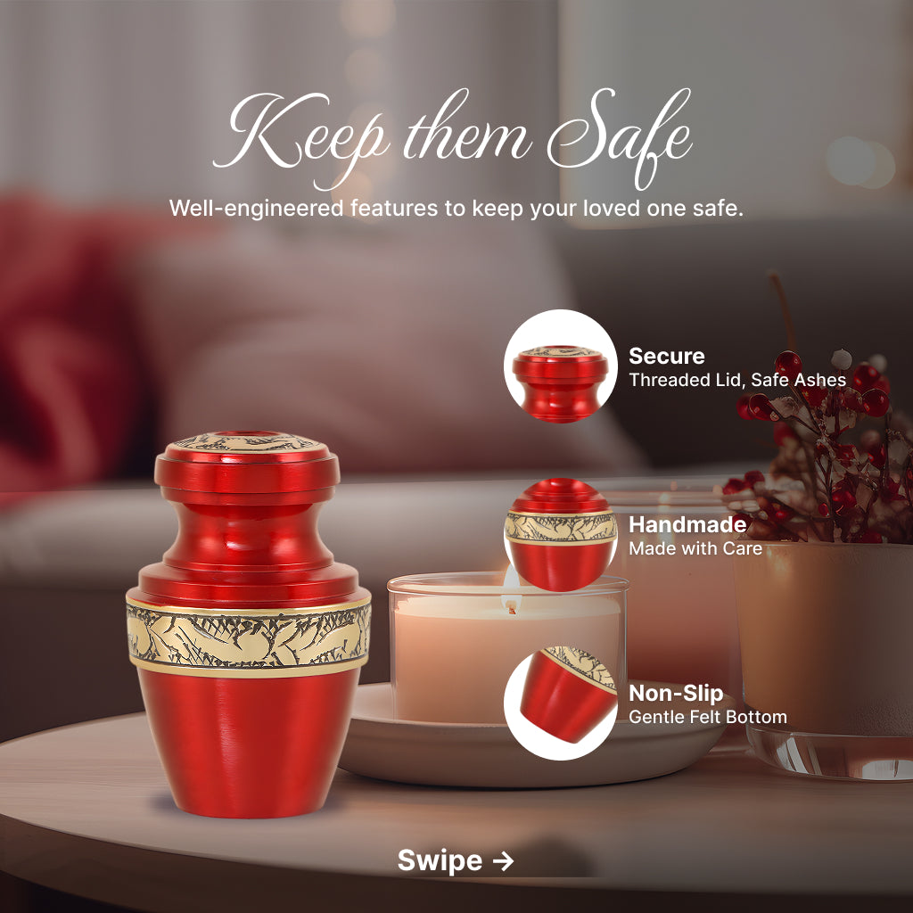 Red & Gold Engraved Grecian Cremation Urn