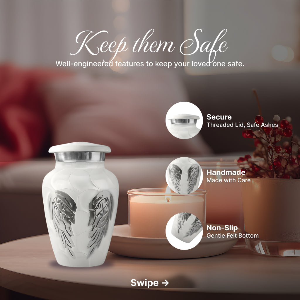 White Patch & Silver Hand-Engraved Cremation Urn