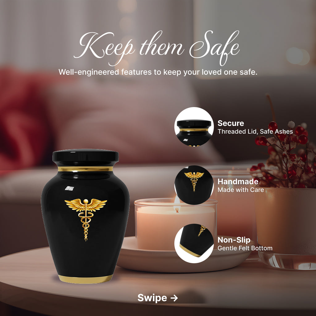 Medical Professional Memorial Urn (Caduceus Design)