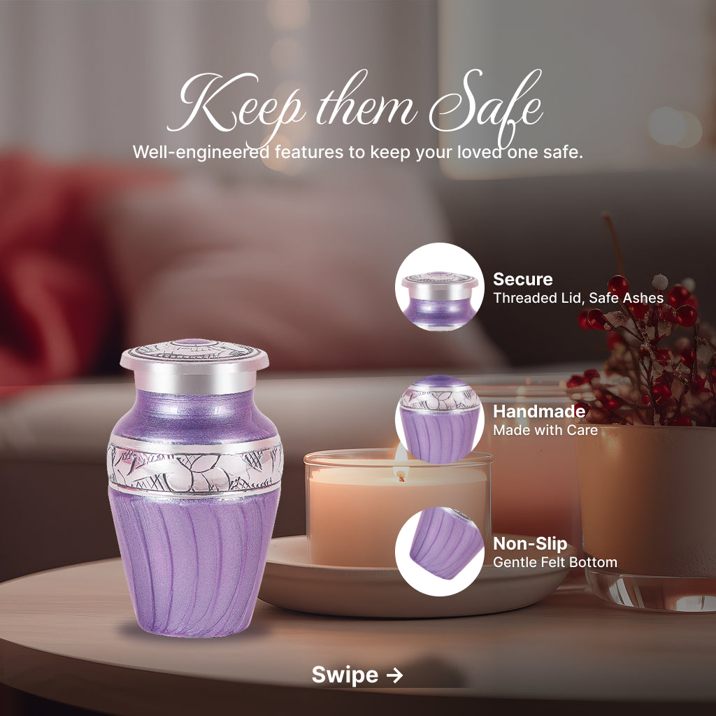 Purple Patch & Silver Engraved Cremation Urn