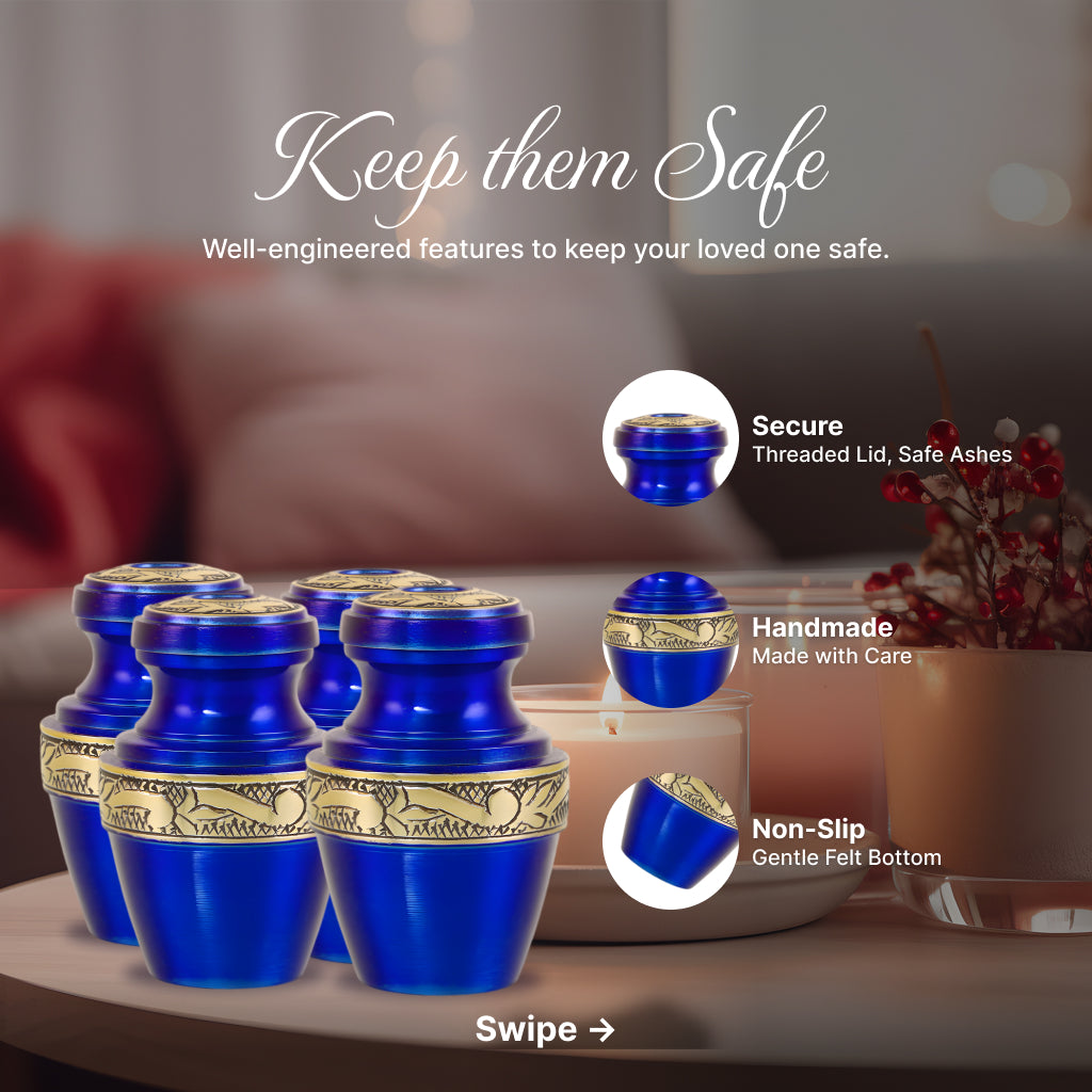 Blue & Gold Engraved Grecian Cremation Urn