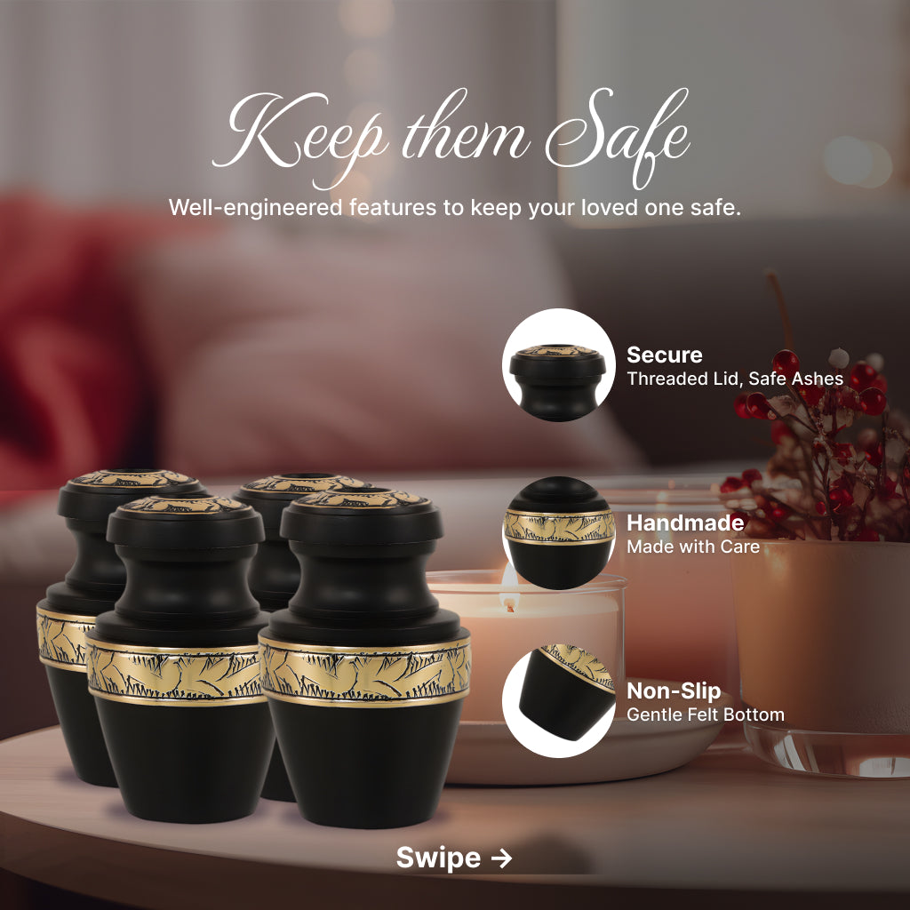 Black & Gold Engraved Grecian Cremation Urn