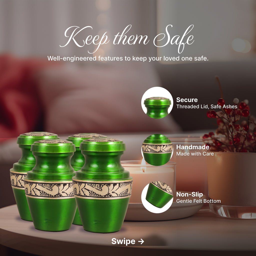 Green & Gold Engraved Grecian Cremation Urn