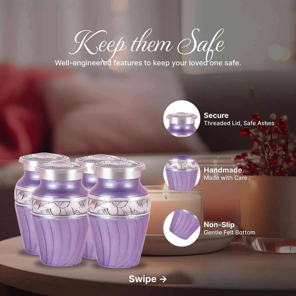 Purple Patch & Silver Engraved Cremation Urn