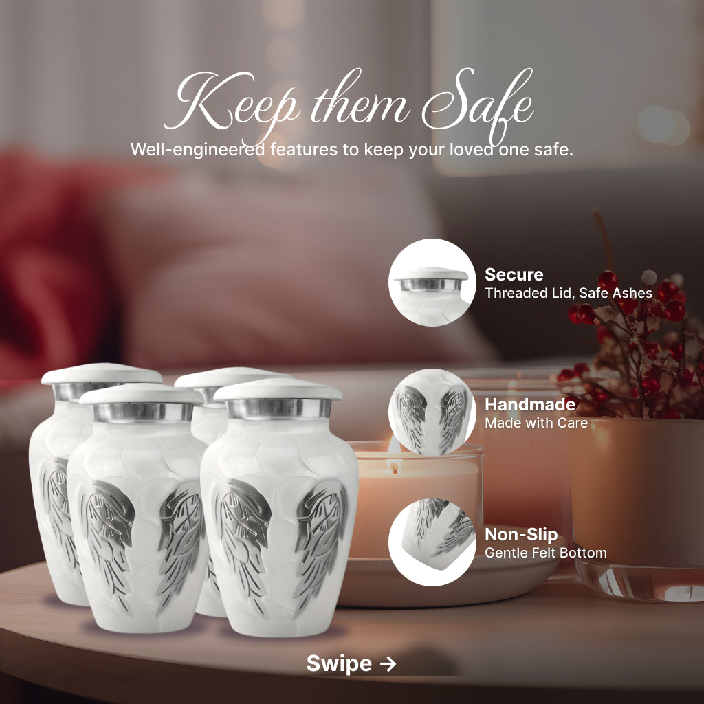 White Patch & Silver Hand-Engraved Cremation Urn