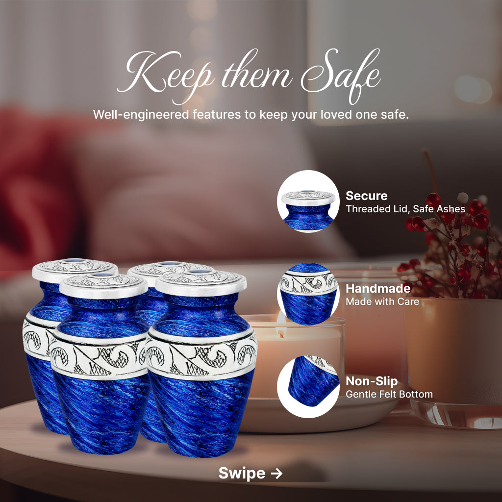 Eternal Blue & Silver Hand-Engraved Cremation Urn