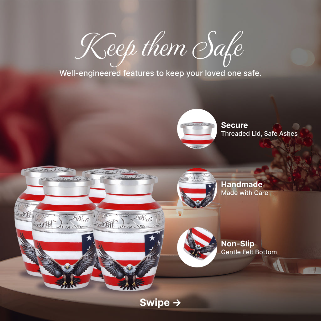 American Flag & Silver Engraved Cremation Urn