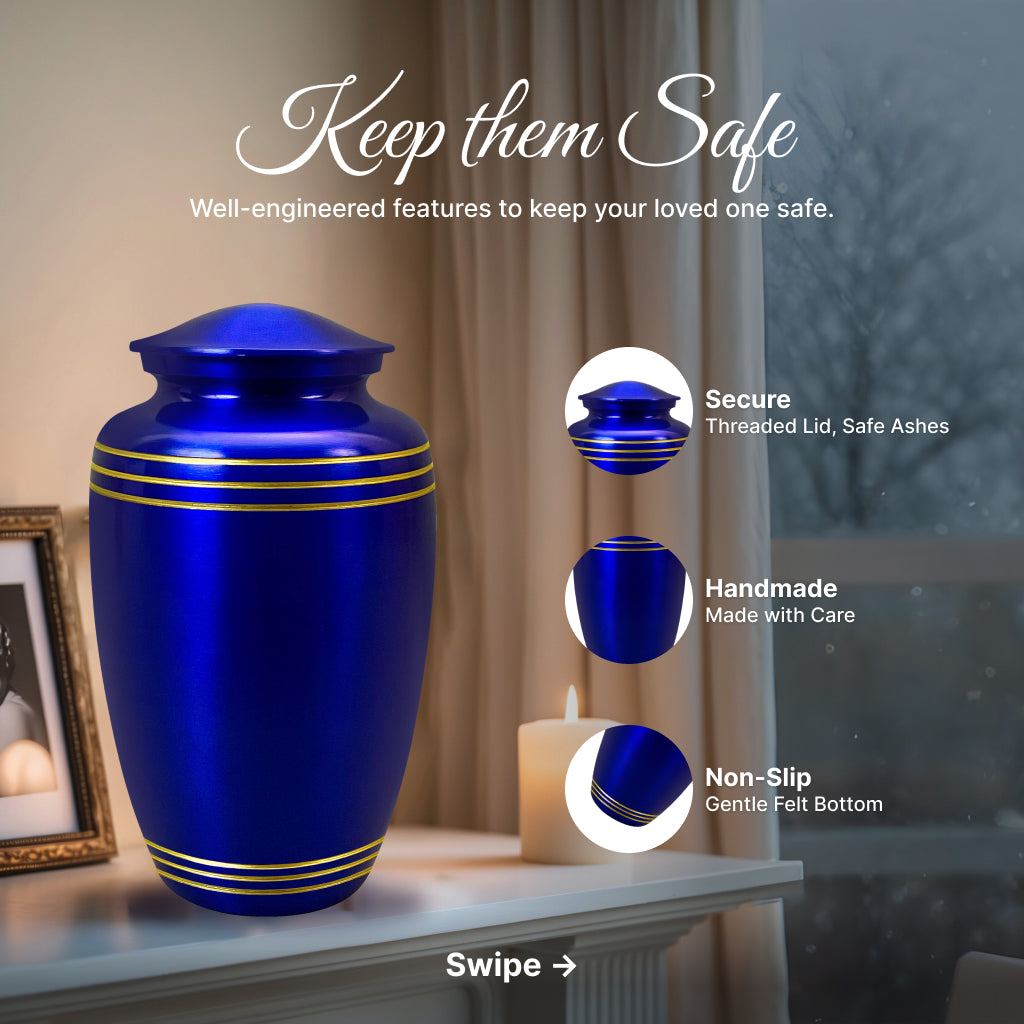 Royal Blue & Gold Accents Pewter Cremation Urn