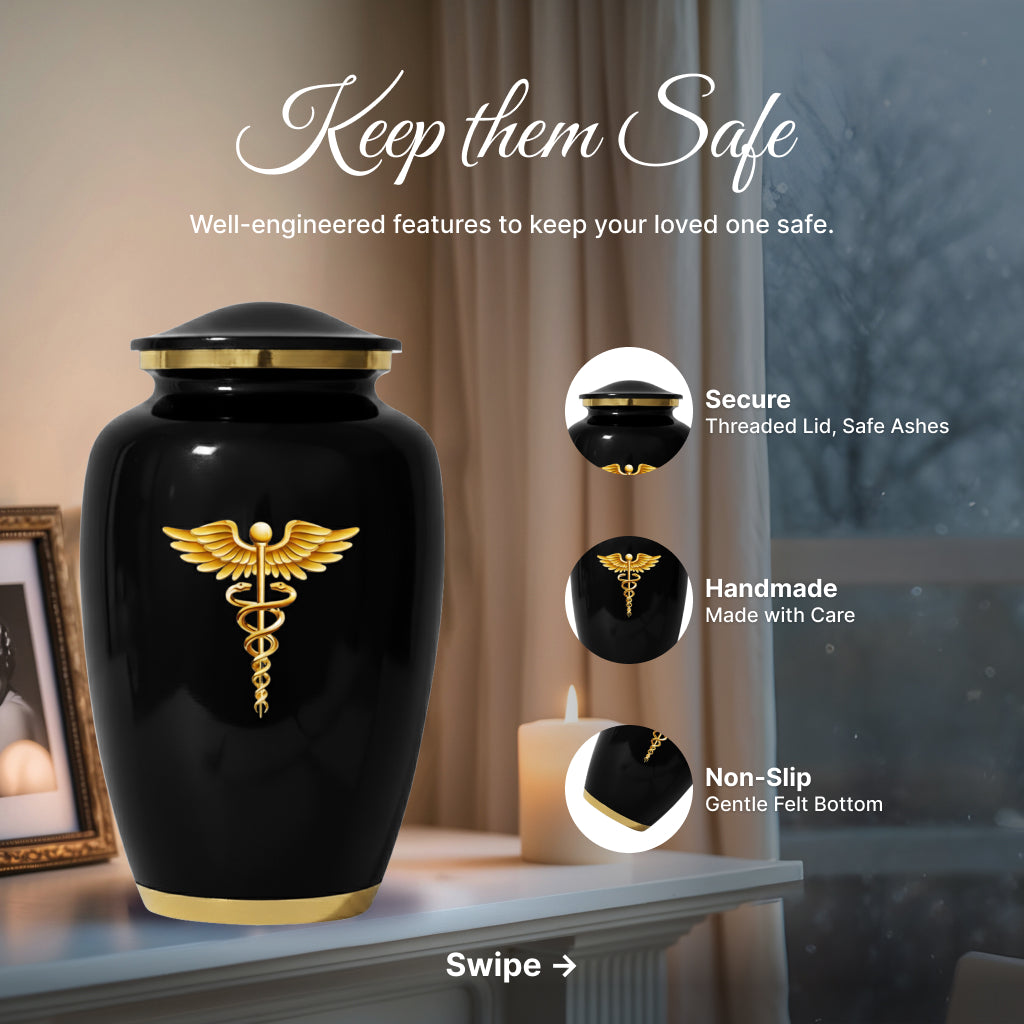 Medical Professional Memorial Urn (Caduceus Design)