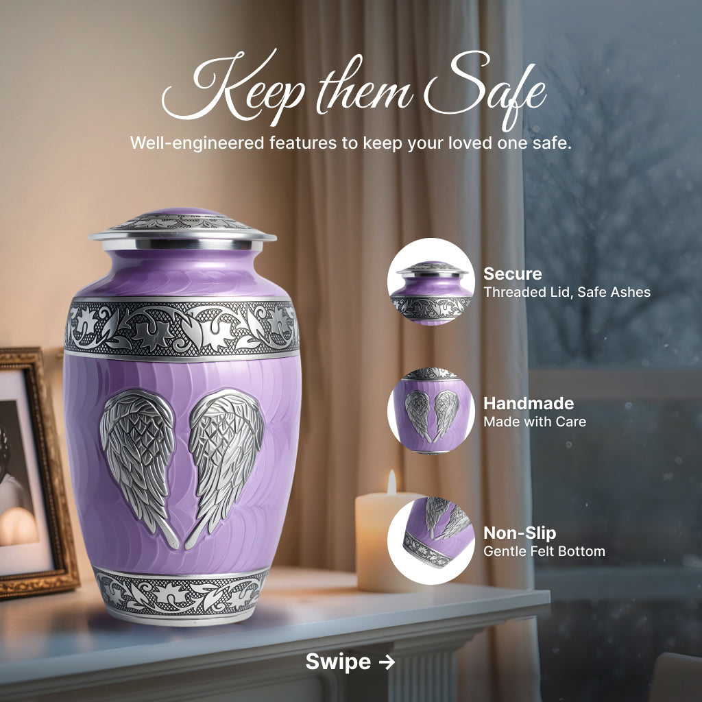 Purple Patch & Silver Engraved Cremation Urn