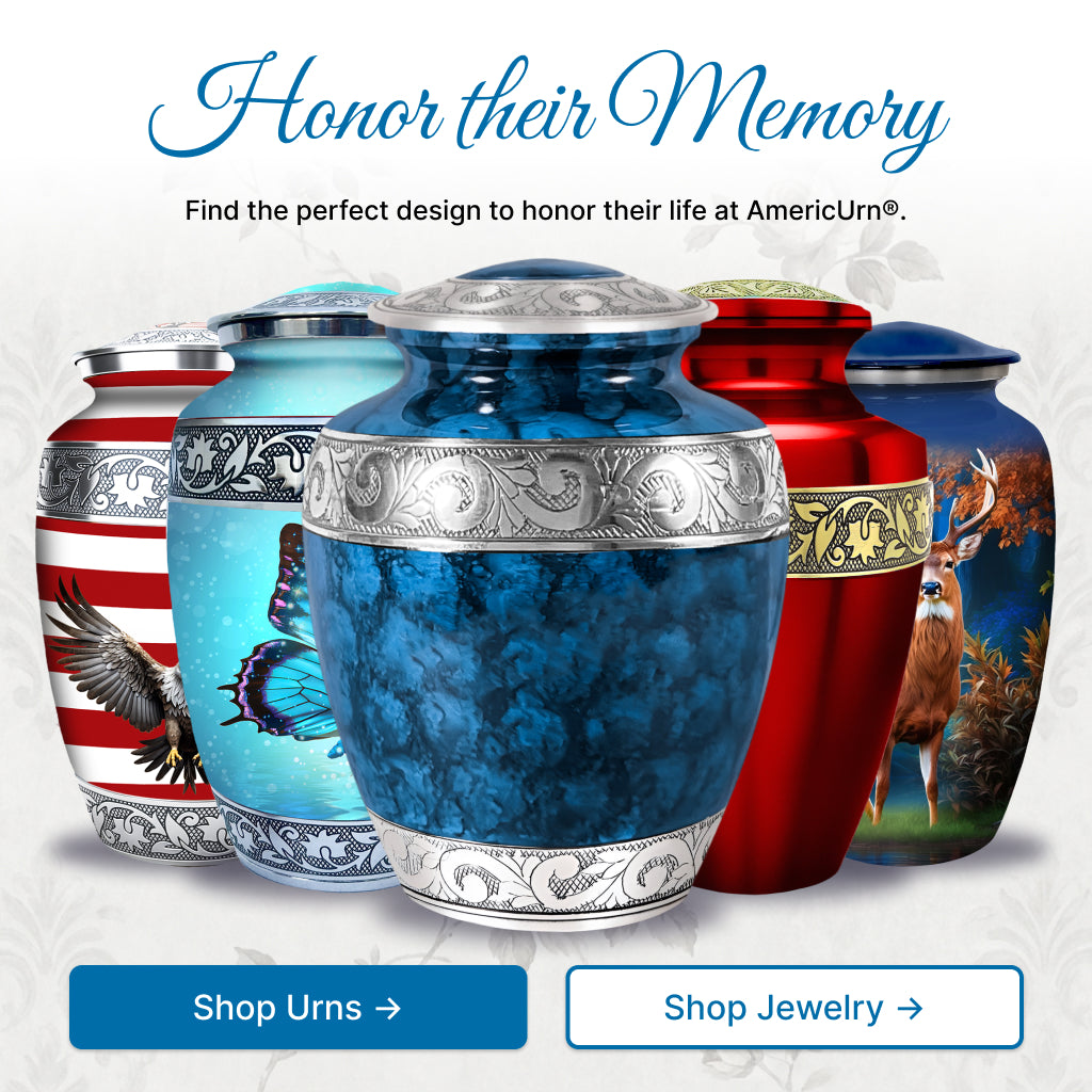 Blue Patch & Silver Engraved Cremation Urn