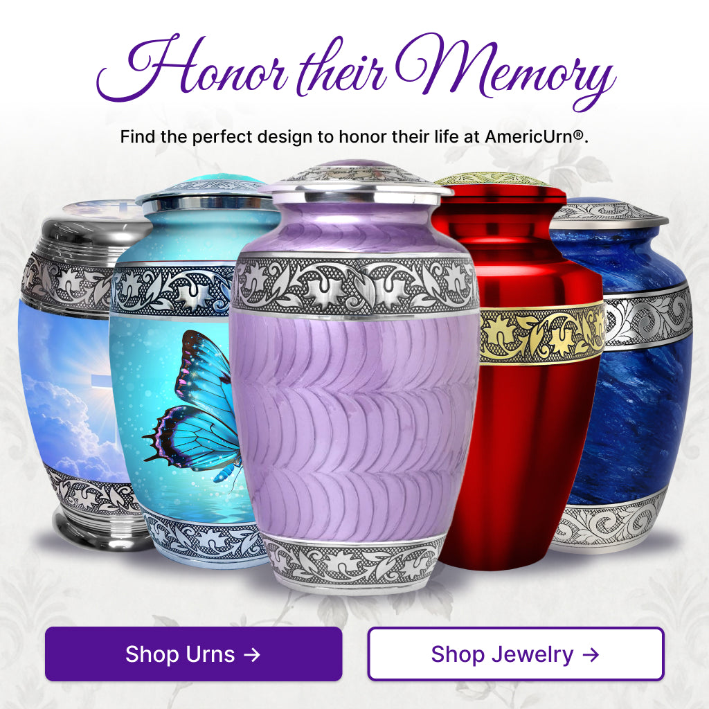 Purple Patch & Silver Engraved Cremation Urn