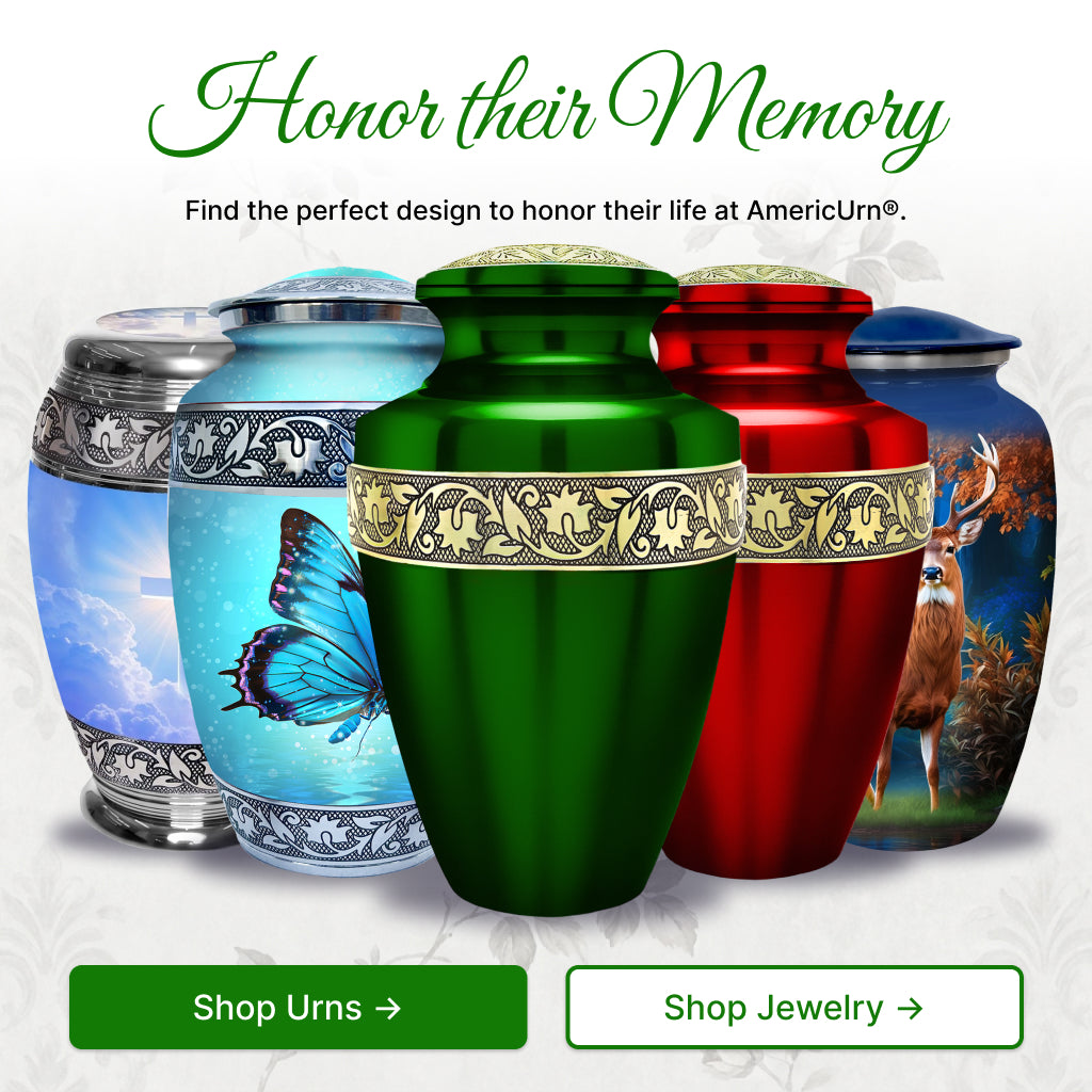 Green & Gold Engraved Grecian Cremation Urn