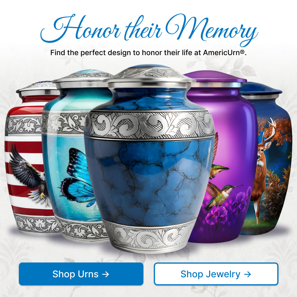 Blue Patch & Silver Engraved Cremation Urn