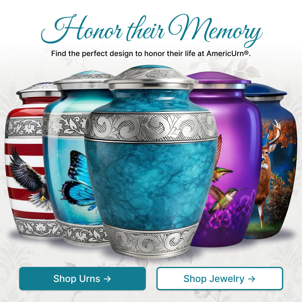 Blue Teal Marble & Silver Hand-Engraved Cremation Urn