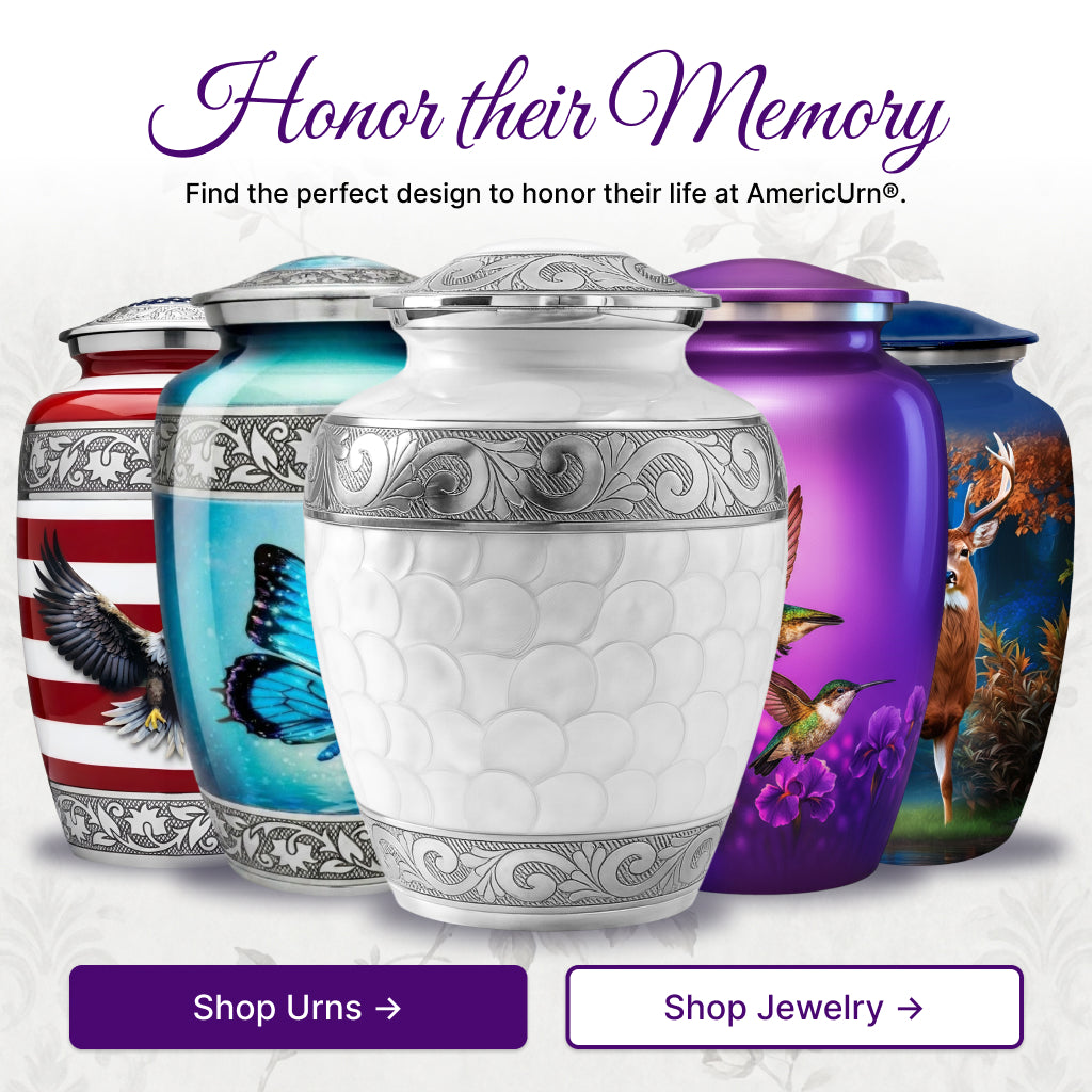 White Patch & Silver Hand-Engraved Cremation Urn
