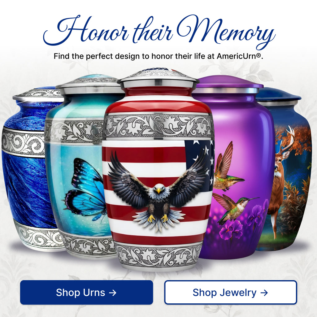 American Flag & Silver Engraved Cremation Urn