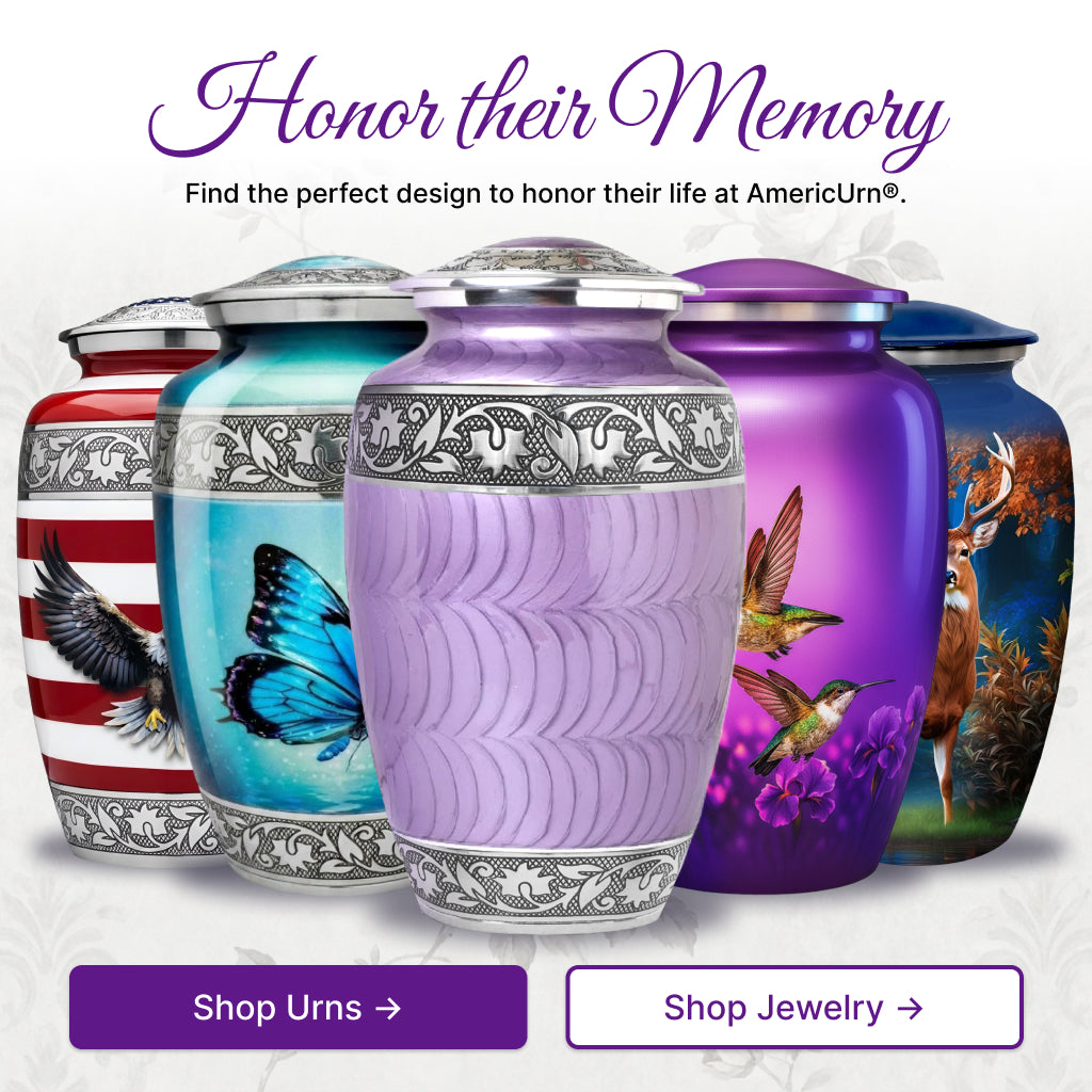 Purple Patch & Silver Engraved Cremation Urn