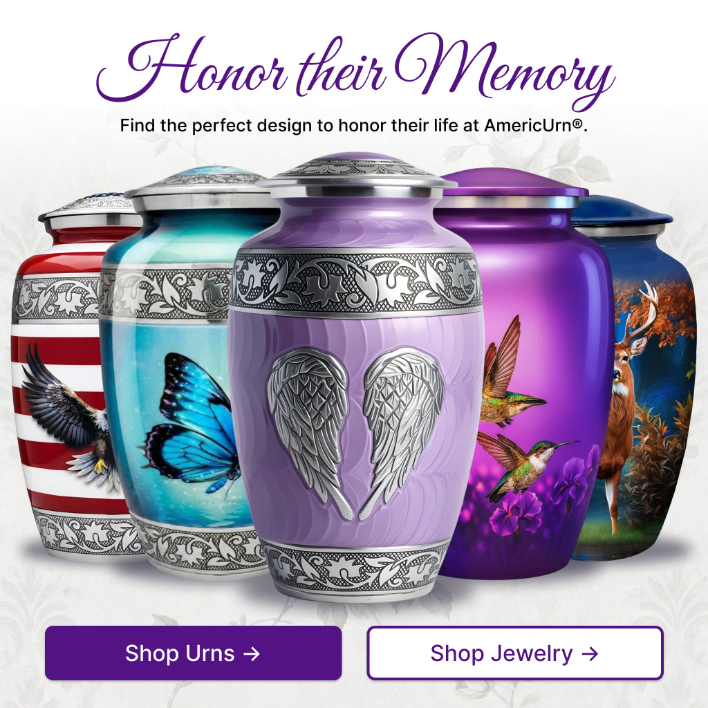 Purple Patch & Silver Engraved Cremation Urn