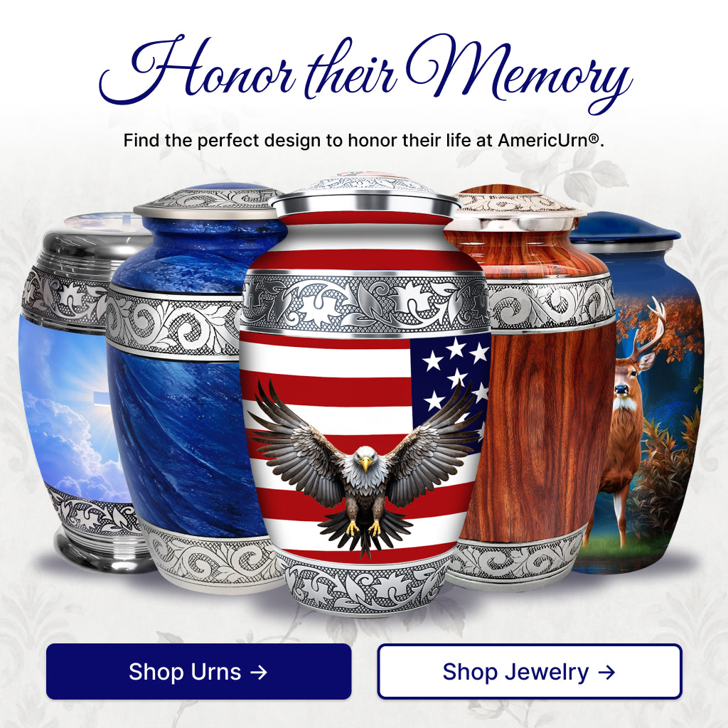 American Flag & Silver Engraved Cremation Urn