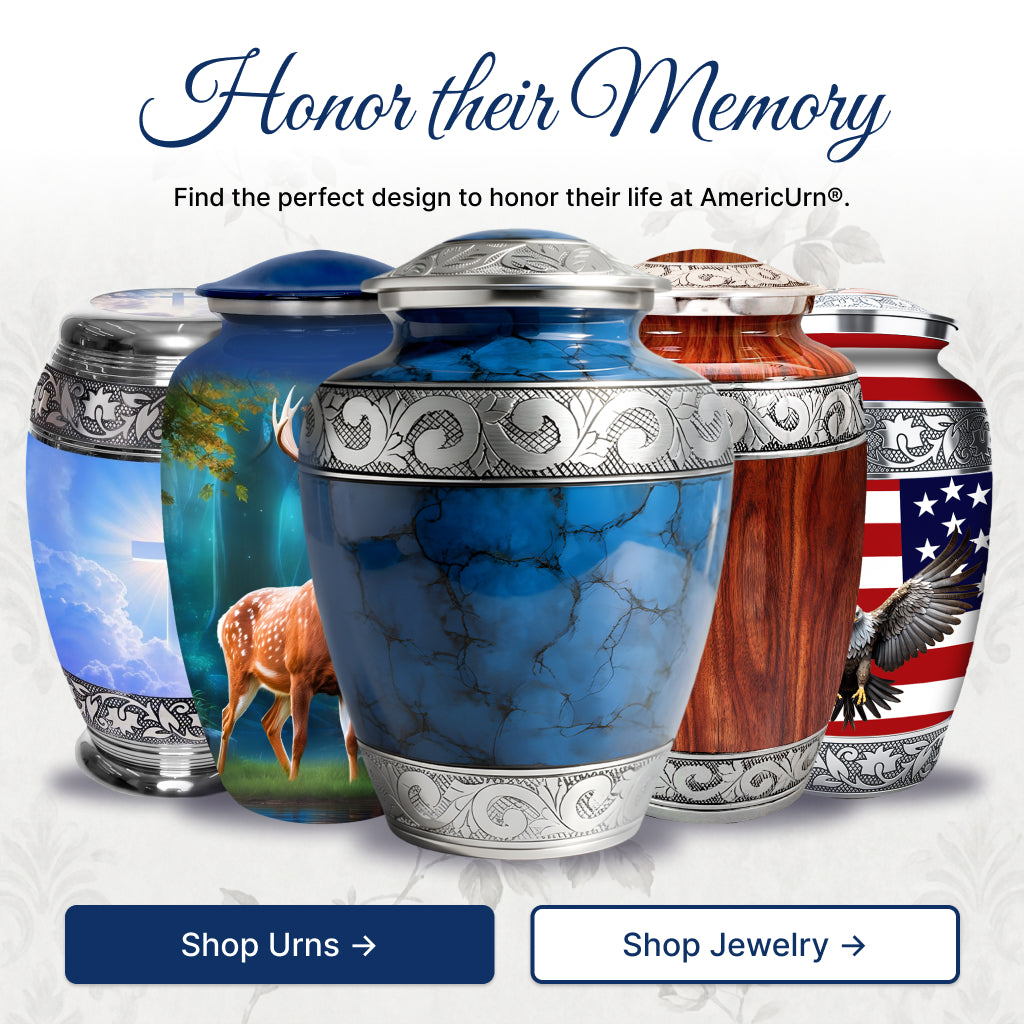 Blue Patch & Silver Engraved Cremation Urn