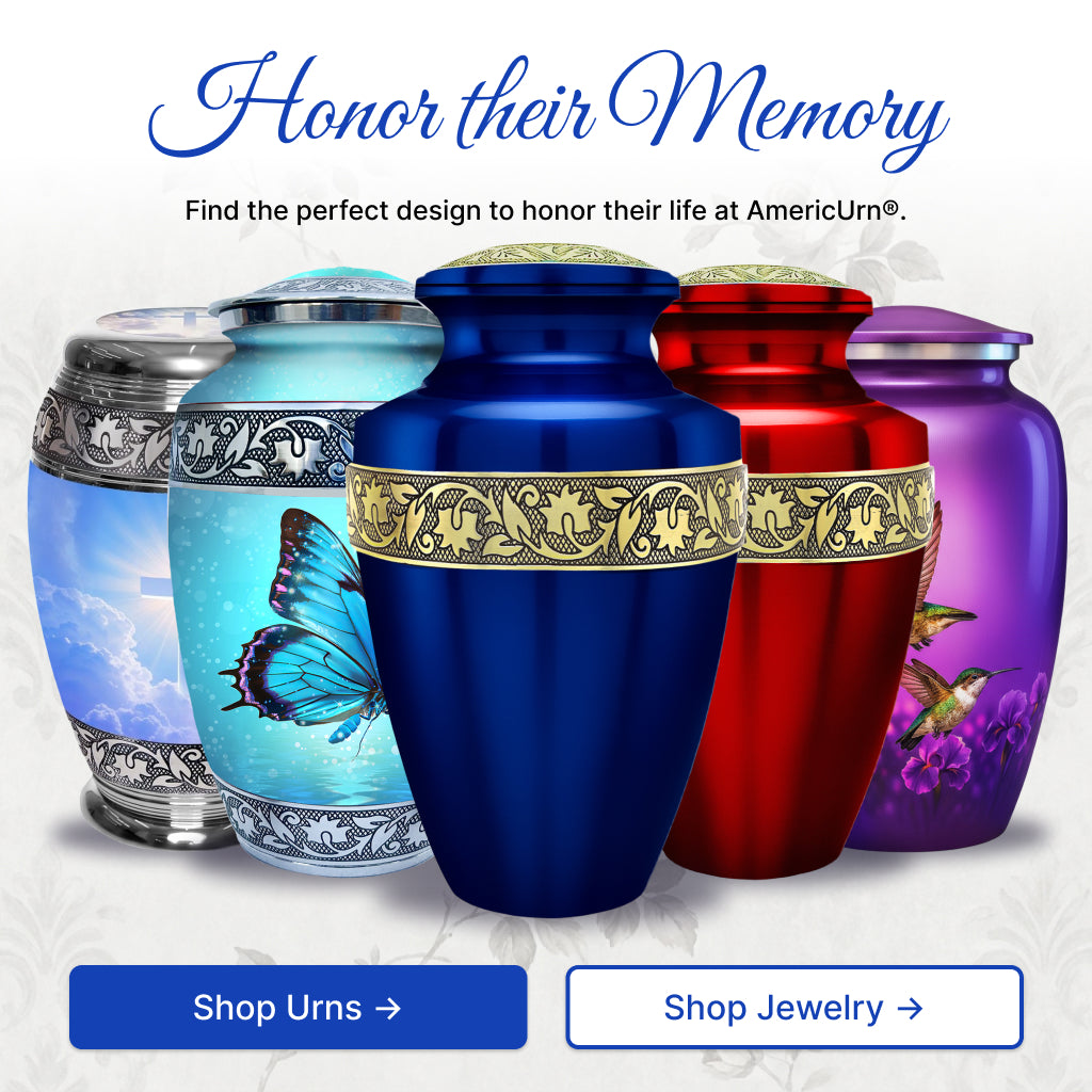 Blue & Gold Engraved Grecian Cremation Urn