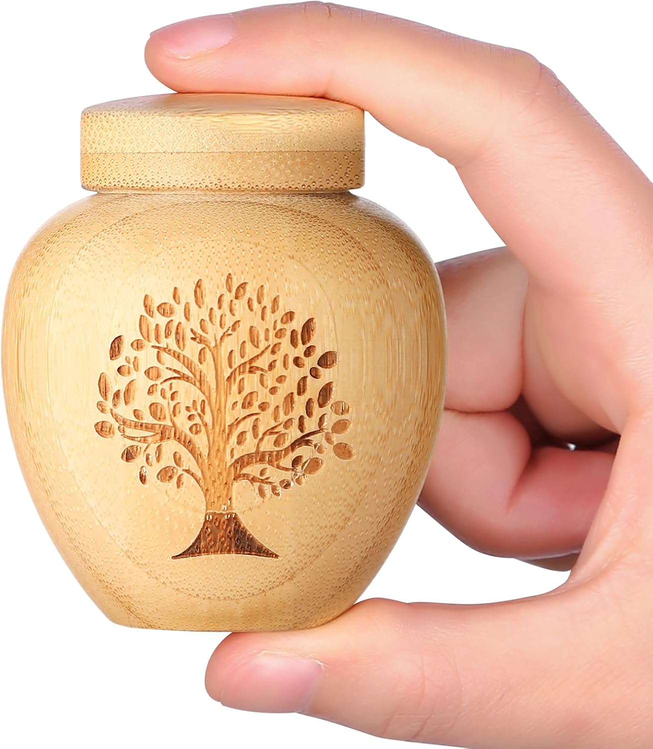 DearlyDone Bamboo Mini Urn – Tree of Life Keepsake for Human or Pet Ashes