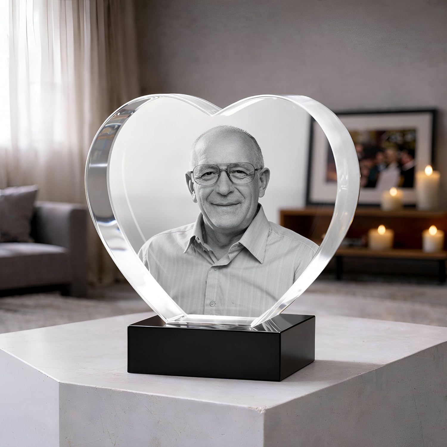 3D Heart Crystal Photo and Urn
