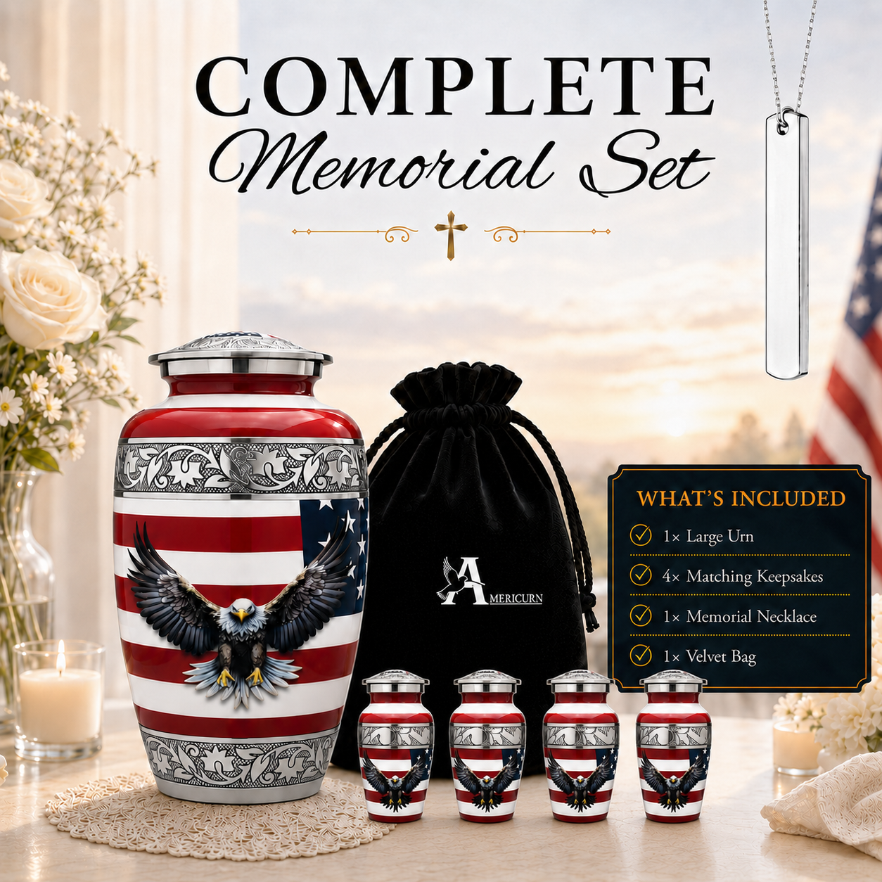 American Flag Eagle Cremation Urn