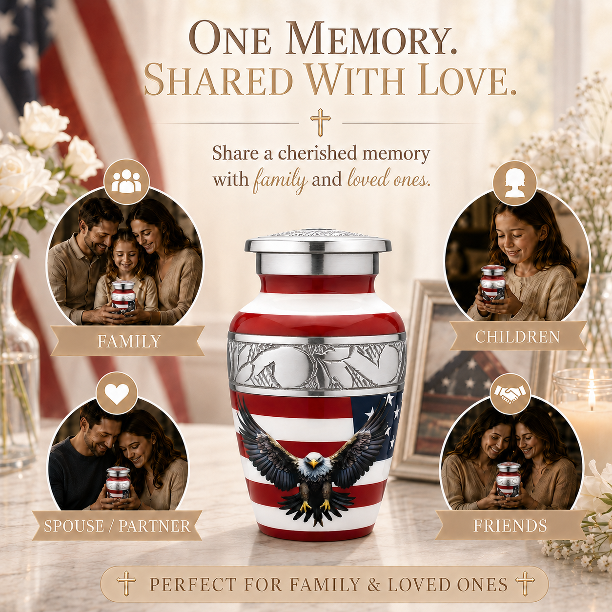 American Flag & Silver Engraved Cremation Urn