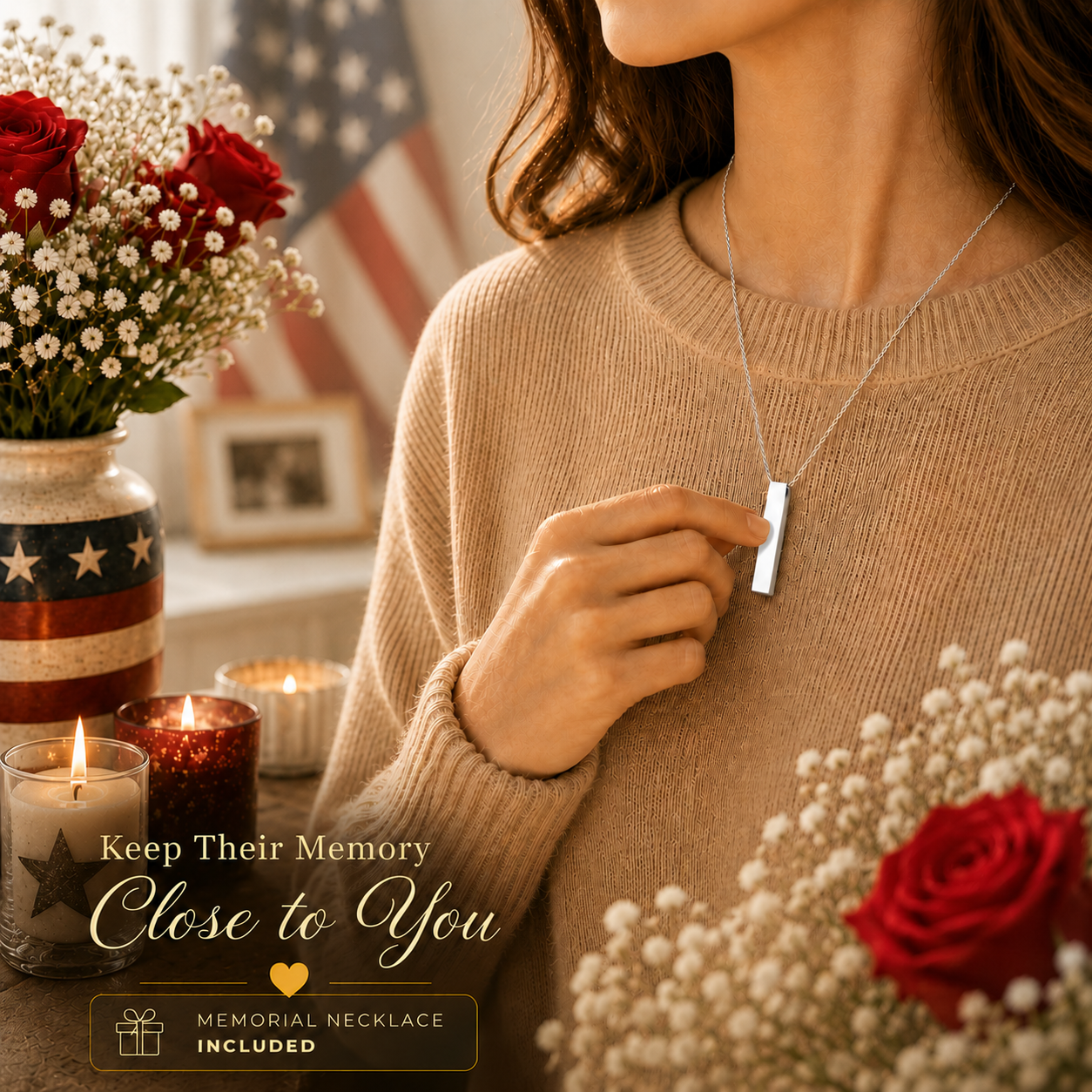 American Flag & Silver Engraved Cremation Urn