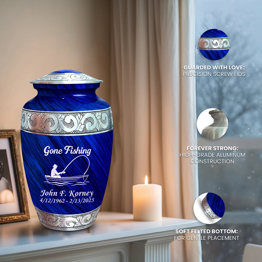 Gone Fishing Engraved Cremation Urn