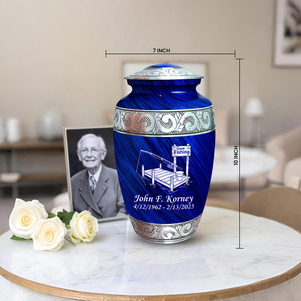 Gone Fishing Dock Engraved Cremation Urn
