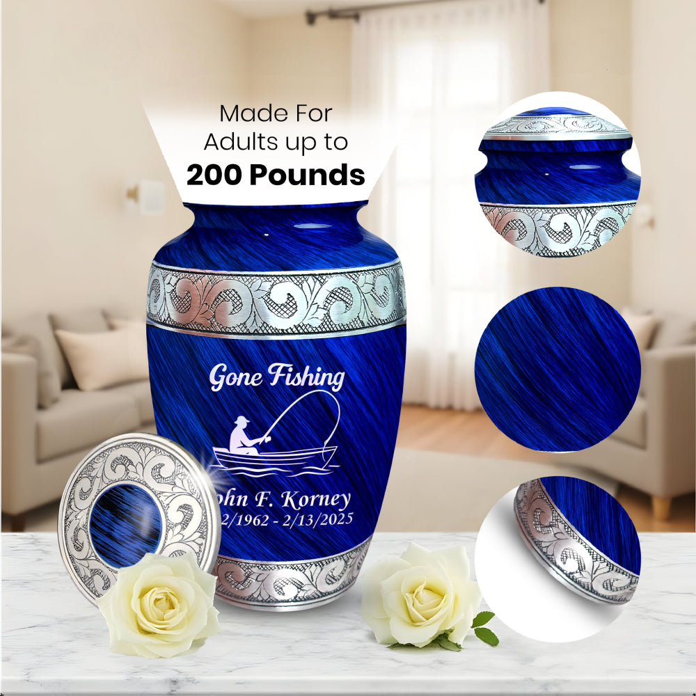 Gone Fishing Engraved Cremation Urn