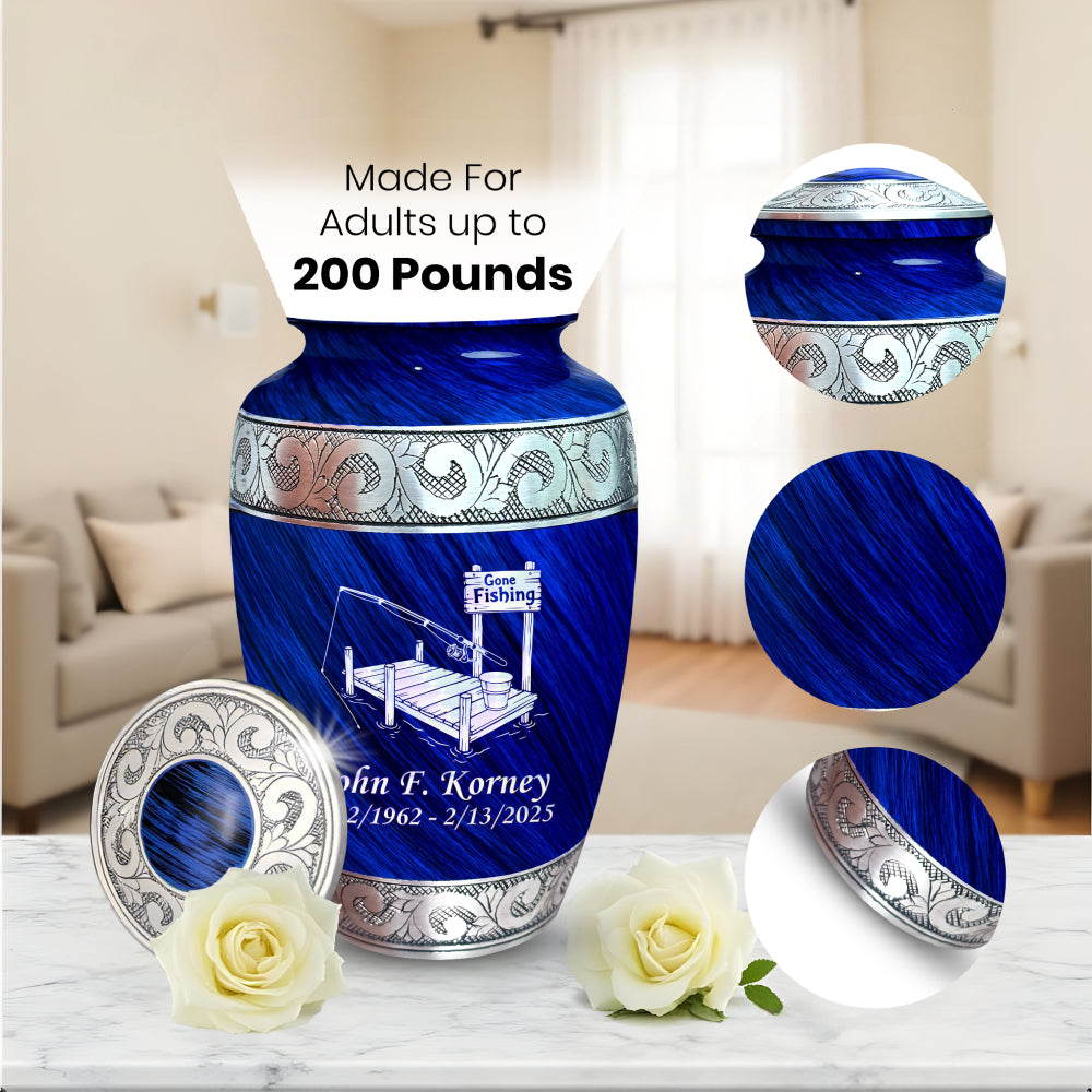 Gone Fishing Dock Engraved Cremation Urn
